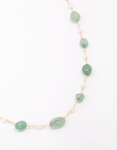 Add detail to your necklace stack with this dainty, gold plated chain necklace. This unique chain features a collection of stationed, green aventurine, semi-precious stones. Perfect for adding a natural pop of colour to your outfit! Material: Gold Plated, Green Aventurine Dimensions: Length 40cm Extender: 8cm Weight: 8.8g | Lovisa Gold Plated Alternating Semi-Precious Stone Chain Necklace, Blue Necklace Stack, Necklace Blue, Semi Precious Stones, Green Aventurine, Gold Plated Chains, Semiprecious Stones, Precious Stones, Chains Necklace, Semi Precious