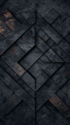 an abstract black and gold wallpaper with geometric shapes in the center, on a dark background