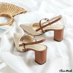 Olivia Mark - Stylish Pointed High Heel Sandals with Chunky Heels, Ideal for Pairing with Dresses Female Sandals, Modern Sandals, Elegant Heels, Closed Toe Sandals, Summer Elegant, Womens Stilettos, Low Heel Sandals, Chunky High Heels, Stylish Sandals