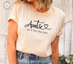 𝐓𝐈𝐓𝐋𝐄 Aunt Shirt Aunt Sweatshirt for Women Auntie Tshirt Blessed Auntie Tshirt Like A Mom Only Cooler Shirt Auntie Birthday Shirt Gift For Aunt 𝐏𝐑𝐎𝐃𝐔𝐂𝐓𝐈𝐎𝐍 𝐓𝐈𝐌𝐄 1-5 business days (Usually 2 days) 𝐒𝐇𝐈𝐏𝐏𝐈𝐍𝐆 𝐓𝐈𝐌𝐄 First Class shipping will take 1-5 business days Priority shipping which includes tracking will take 2-3 business days. 𝐁𝐔𝐋𝐊 𝐎𝐑𝐃𝐄𝐑𝐒 (10 𝐏𝐈𝐄𝐂𝐄𝐒 𝐎𝐑 𝐌𝐎𝐑𝐄) Please contact us and we can provide you more discounts. Please be aware of that we ca Auntie Tshirt Ideas, Casual Slogan Tops For Birthdays, Casual Slogan Tops For Birthday, Birthday Slogan T-shirt Relaxed Fit, Relaxed Fit Birthday Slogan T-shirt, Casual Cotton Tops For Birthday, Casual Birthday Slogan Shirt, Casual Letter Print Tops As Gift, Spring Text Print Top As Gift