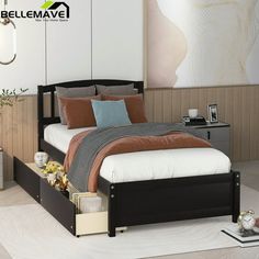 a bed room with a neatly made bed next to a night stand and nightstands