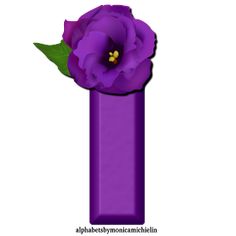 a purple vase with a flower in it