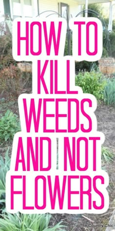 the words how to kill weeds and not flowers are shown in front of a house