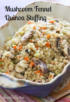 mushroom and quinoa stuffing in a bowl