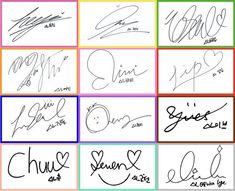 many different types of autographs with the names and numbers written on each one side