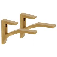 two wooden shelf brackets are shown against a white background