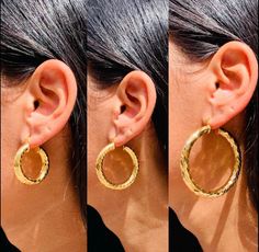 Our Large patterned hoops are a captivating and trendy variation of classic hoop earrings. These earrings feature a larger size (lightweight), drawing attention to the wearer's face while making a bold fashion statement. Hoop Size: 35mm, 45mm, 55mm Width: 6mm Clasp: Hinged  Tarnish Resistant-Hypoallergenic-Lightweight Material: 18 Karat Gold Filled, Hypoallergenic. Tarnish Resistant. Gold-filled does not de-laminate or peel like Gold plated Jewelry nor does it tarnish as readily as silver. Gener Thick Gold Hoop Earrings, Hoop Earrings Big, Thick Gold Hoops, Chunky Hoop Earrings, Big Hoop Earrings, Earrings Big, Gold Filled Hoops, Hoop Earrings Gold, Earring Gold