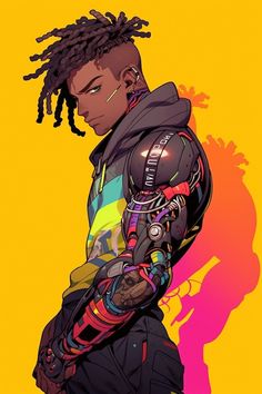 Black Anime Character Design, Pretty Boy Art, Digital Art Styles, Afrofuturism Art, Anime Home, Arte Robot, Black Cartoon Characters, Cyberpunk Character, Black Anime