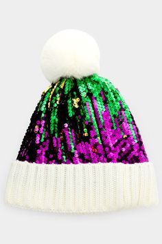 Mardi Gras Sequin Pom Pom Beanie Hat Stripped Beanie, Mardi Gras Hat, Mardi Gras Hats, Purple Beanie, Fatty Foods, Pom Pom Beanie Hat, Skull Hat, Mermaid Sequin, Fat Tuesday