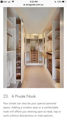 an image of a walk in closet with clothes on the shelves