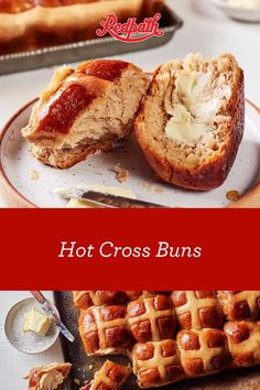 hot cross buns on a plate with butter