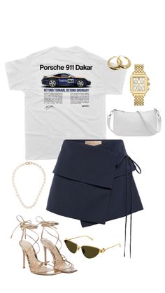 #outfitinspo #vintage #beauty #vibes #skirt #miniskirt #pearls #teengirl #tshirt #porche #f1wag #f1 #aesthetic #ootd #sunglasses #watch #earrings #hoops #bag #white #heels #luxuryaesthetic #luxury F1 Aesthetic, Beauty Vibes, Aesthetic Ootd, Earrings Hoops, White Heels, Vintage Beauty, Ootd, Sunglasses, Skirt