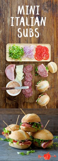 mini italian subs with meat, cheese and lettuce