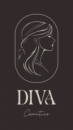 a woman's profile with the word diva cosmetics written in white on a black background