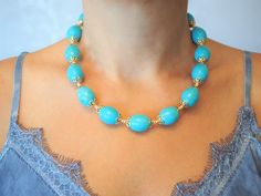 Turquoise Birthstone Healing Boho Necklace, 40th Birthday Gift for Mom, Natural Stone Hippie Chunky Necklace Jewelry, December Choker Wife Turquoise Birthstone, Turquoise Necklaces, Blue Turquoise Necklace, Birthday Gift For Mom, Hippie Necklace, December Birthstone, Mom Birthday Gift