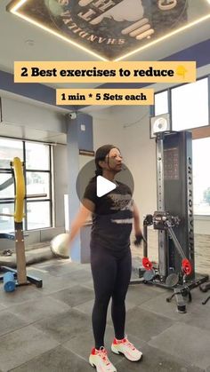 a man standing in front of a gym machine with the words 2 best exercises to reduce