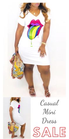 Casual Cotton T-shirt Dress With Letter Print, Spring Short Sleeve T-shirt Dress With Letter Print, Fashion Outfits Plus Size, Dress Skirts, Peinados Recogidos, Full Figured, Big Sale, African Print Fashion, Curvy Outfits