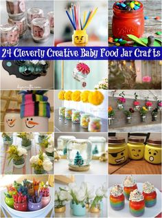 the collage shows many different items in jars and vases with flowers, candles, candy