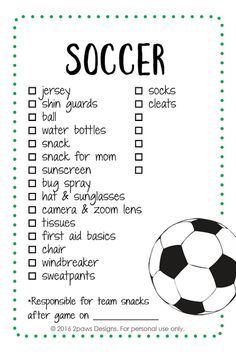 a printable soccer checklist for kids