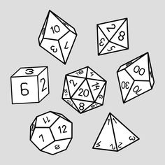 six dices with numbers on them and one is drawn in black ink, the other has