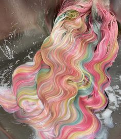 Aurora Hair Color, Crazy Hair Dye, Mermaid Hair Ideas, Unique Hair Dye, Pink And Yellow Hair, Colorful Hair Ideas, Unique Hair Color, Watermelon Hair, Pastel Rainbow Hair