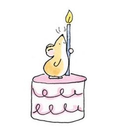 a drawing of a birthday cake with a lit candle