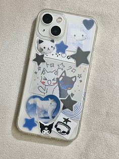 an iphone case with various stickers on it