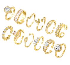 PRICES MAY VARY. 【Gold Rings Set】 You will get 12pcs knuckle rings with a combination of various styles, each stacking ring contains unique diamond elements, sparkling, fun to wear for a night or day, making you more attractive. 【Premium Material】 All gold open rings are made of quality brass materials and sparkling rhinestones, combined with electroplating process, smooth surface, bright color, non tarnish, nickel-free and lead-free, comfortable to wear. 【Adjustable Size】 The simple open ring d Cheap Trendy Yellow Gold Rings, Valentine's Day Gold Stackable Open Rings, Valentine's Day Yellow Gold Stackable Rings, Adjustable Yellow Gold Stackable Rings For Valentine's Day, Trendy Tarnish-resistant Yellow Gold Stackable Rings, Summer Cocktail Party, Stacking Ring Set, Golden Ring, Knuckle Rings