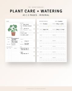 the plant care and watering worksheet is shown on top of a white background