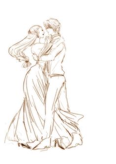 a drawing of two people hugging each other