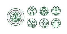 four different logos with trees and plants in the middle one is for your nature logo