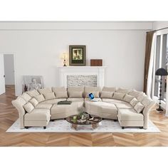 a large sectional couch in a living room