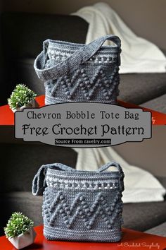 Chevron Bobble Tote Bag Easy Crochet Bag, Bag Free Pattern, Crochet Chevron, Crochet Bobble, Crochet Beach Bags, Free Pattern Crochet, Chevron Crochet, Crochet Bag Tutorials