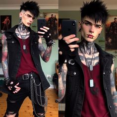 Punk Rock Tattoo Ideas, Goth Summer Outfits Men, Cyberpunk Clothing Men, Punk Boy Outfits, Punk Rock Outfits Men, Masc Alt Outfits, Casual Gothic Outfits, Punk Outfits Aesthetic, Rock Outfits Men