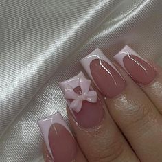 french tip with bow #nails #savethispin #fyp Nails Idea For Black Dress, Acrylics With Bows, French Tip Nails Bow, Pink French Tip Nails With Bow, Square Bow Nails, French Tip With Bow Nails, Nail Ideas Bow, French Tips With Bows, Bow French Tip Nails