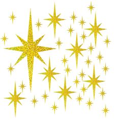 gold glitter stars are arranged in the shape of an eight pointed star on a white background