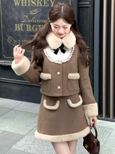 ❤︎ Walnut Far Doll Jacket + Furdable Pocket Skirt❤︎ Winter Outfits Kawaii, Deep Winter Outfits, Character Outfit Design, Blondie Girl, Pink Lotus Flower, Pocket Skirt, Kawaii Fashion Outfits, Pink Lotus, Deep Winter