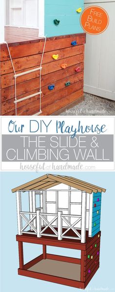 the diy playhouse and climbing wall with instructions to build it