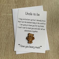 a card with a teddy bear saying uncle to be