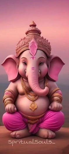 an elephant with a pink turban sitting on top of it's head