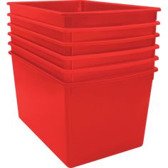 a red plastic storage container with six sections