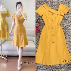 Frock Fashion, Fashion Sketches Dresses, Mode Casual, Classy Dress Outfits, African Fashion Dresses, Classy Dress, Fashion Sewing, Yellow Dress