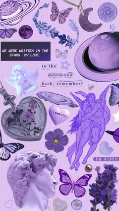 the back cover of an album with images of flowers, butterflies and other things on it