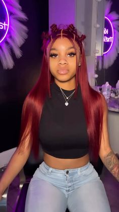 Pinby: @theaishaaaa 💘 Half Up Half Down Red Wig Black Women, Red Lace Front Hairstyles, Burgundy Frontal Wig Hairstyles, Cute Red Wig Hairstyles, Red Human Hair Wigs, Red Hair Black Women Hairstyles, Red Lace Front Wigs Hairstyles, Red Wig Install Black Women