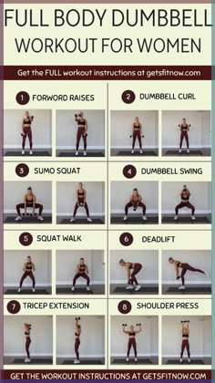 the full body dumbbell workout for women is shown with instructions to do it in this video