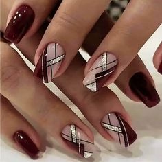 New With Tags! Burgundy/Silver Geometric Y2k Aesthetic Nail Set. Contains 24 Nails With File And Jelly Adhesive For Securement. Reusable. New And Sealed Maroon Nail Designs, Burgundy Acrylic Nails, 3d Type, Your Heart, Maroon Nails, Nail Art Glitter, Fancy Nails Designs, Colorful Nails, Nail Art Set