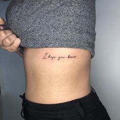 a woman's stomach with the words i love you always written on it, in cursive font