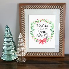 there's no place like home for the holidays printable christmas card in front of a holiday tree