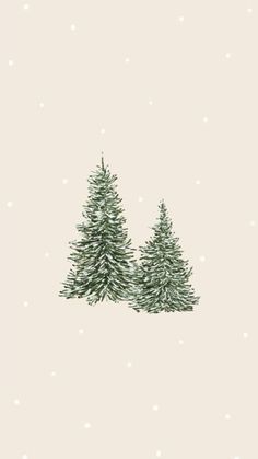 two pine trees in the snow on a light gray background with white polka dot dots