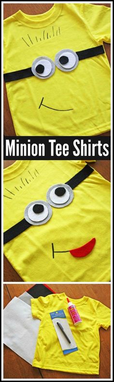 the instructions for how to make a minion tee shirt with paper eyes on it